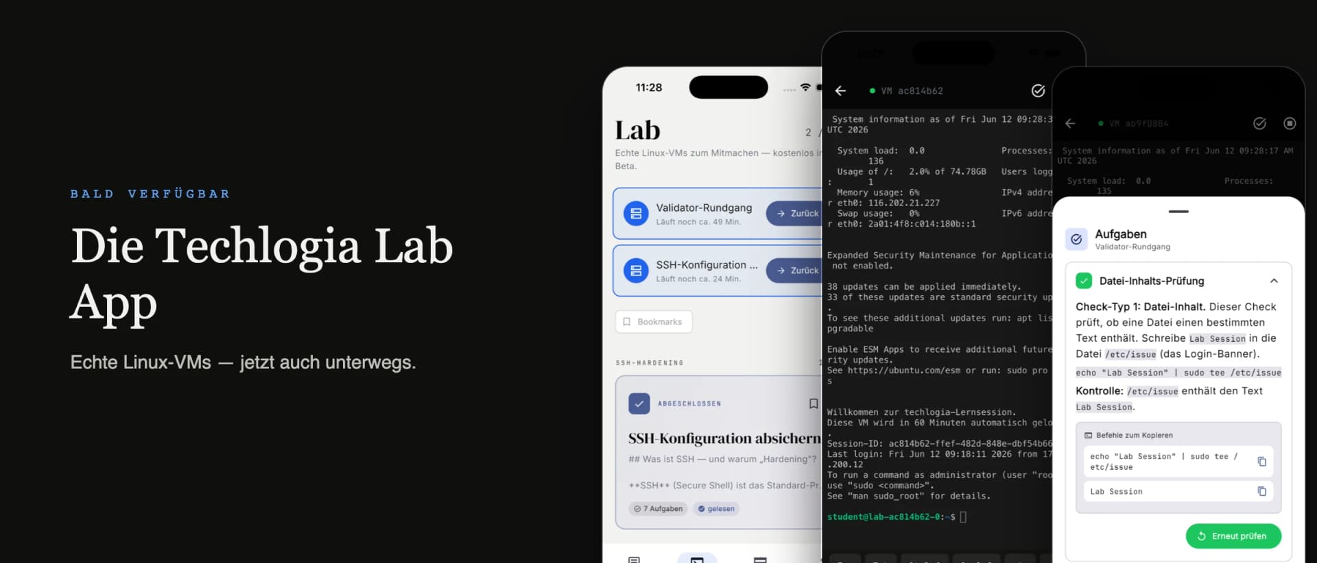 Die Techlogia Lab App ist da: echte Linux-VMs fürs Handy