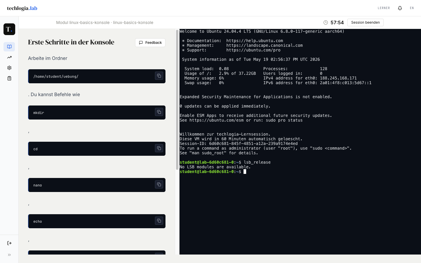 Terminal mit ausgeführtem lsb_release-Befehl: Ausgabe No LSB modules are available, danach neuer leerer Prompt